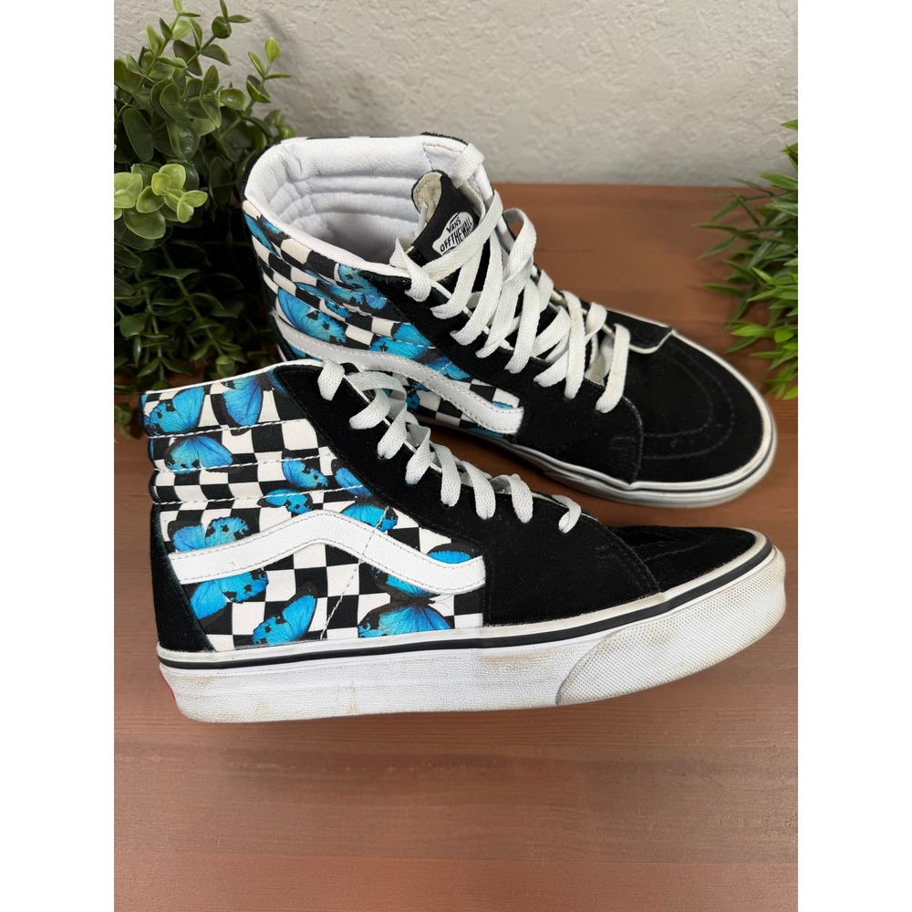 Vans Sk8-Hi Butterfly Checkboard Suede Canvas High Top Sneakers Size M6 W7.5
